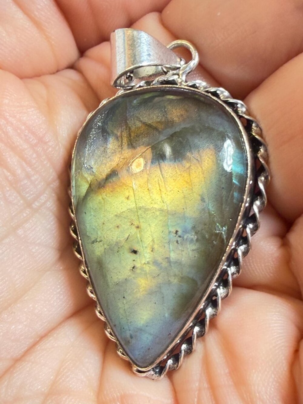 Labradorite Pendant Multi Flash Teardrop OOAK
